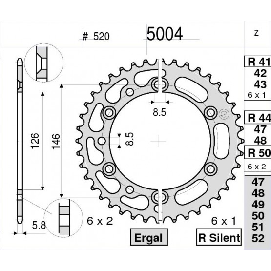 OGNIBENE 5004-R44 - звезда приводная ведомая (JTR808.44)