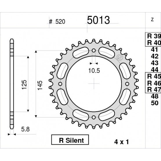 OGNIBENE 5013-R45 - звезда приводная ведомая (JTR857.45)