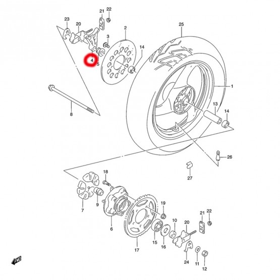Suzuki 69721-43400-000 - кронштейн крепления заднего суппорта Suzuki 69721-43400-000 - кронштейн крепления заднего суппорта