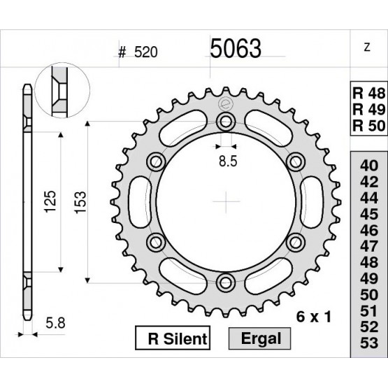 OGNIBENE 5063-R50 - звезда задняя (JTR210.50)