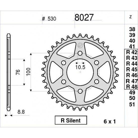 OGNIBENE 8027-R45 - звезда задняя (JTR816.45)